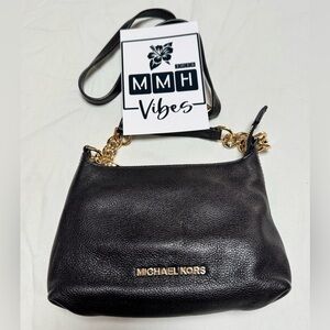 Michael Kors Black Leather Mini Crossbody Bag with Gold Accents - EUC